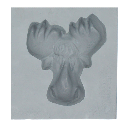 Close-up of moose head rubber mint mold featuring large antlers and detailed facial features for candy making