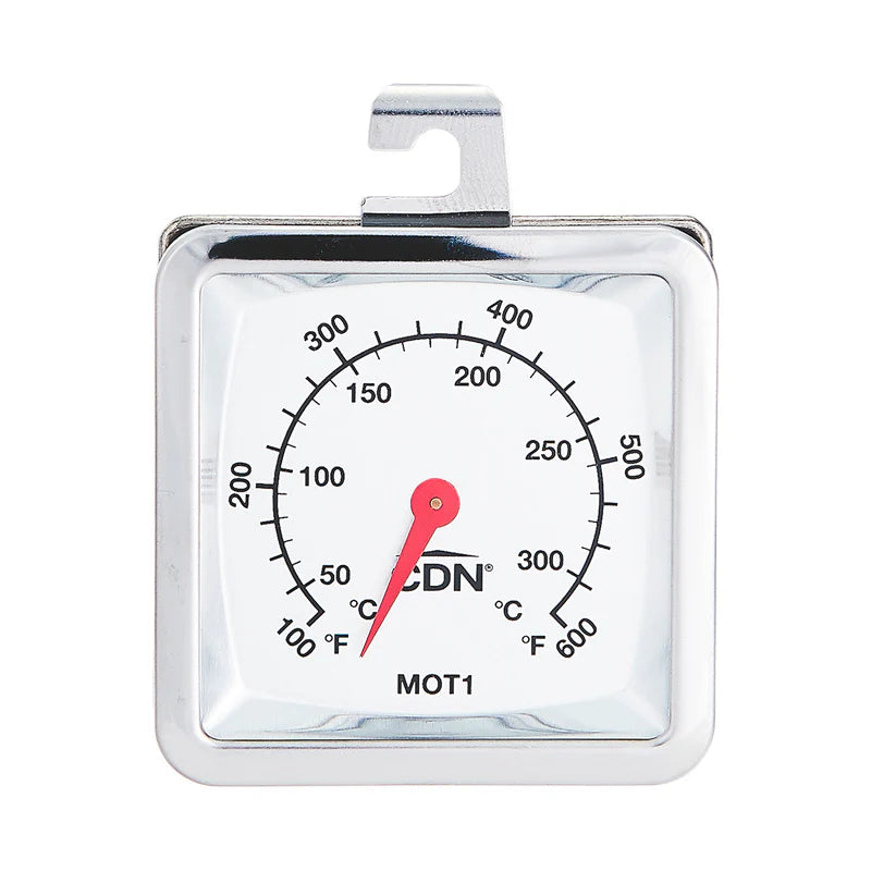 Front view of CDN Multi-Mount Oven Thermometer with 100–600°F temperature range.