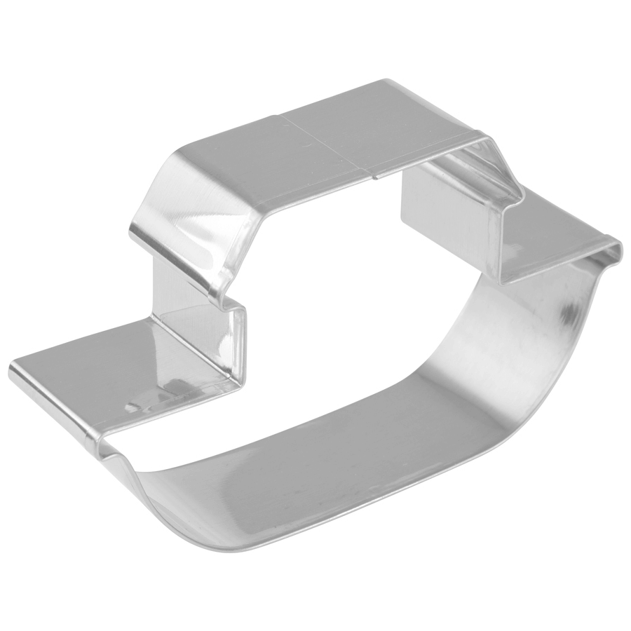 Side angle of the Ark Cookie Cutter showing its sturdy metal construction, smooth curved edges, and raised deck details.