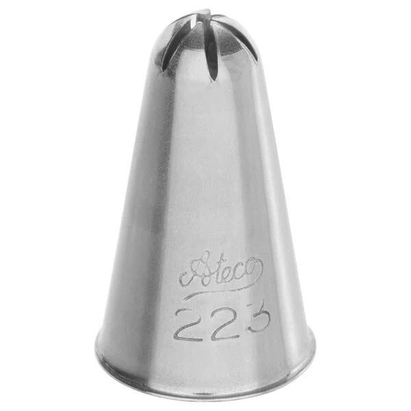 Ateco 223 drop flower piping tip with a 0.31" fluted opening and center cross bar, designed for piping small to medium buttercream flowers; stainless steel.