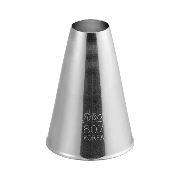 Ateco 807 round piping tip with a 0.56-inch plain opening, engraved with Ateco branding and size markings, shown upright against a white background.