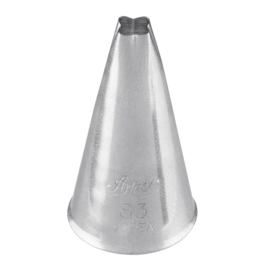 Ateco 83 square piping tip, cone-shaped metal nozzle with a small square-shaped opening, designed for piping shells, ropes, hearts, and trees.