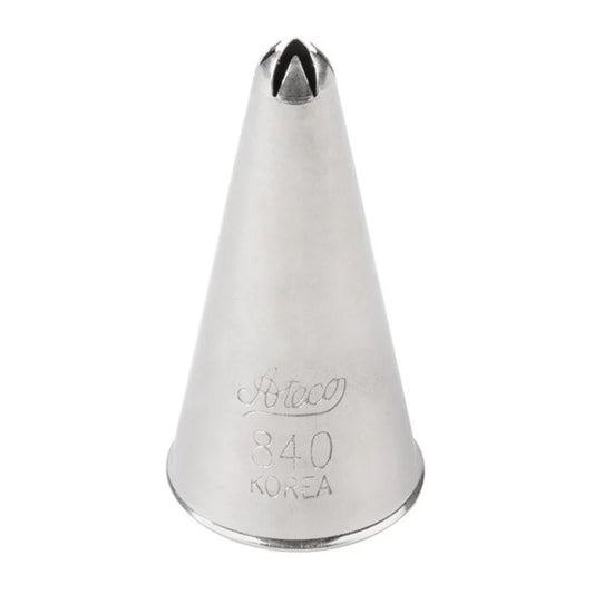 Ateco 840 closed star piping tip with a 0.26-inch opening, engraved with Ateco branding and size markings, shown upright against a white background.