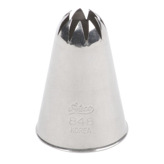 Ateco 848 closed star piping tip with a wide 0.73-inch opening, shown upright with engraved Ateco logo and size markings.