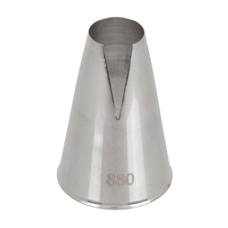 Ateco 880 St. Honore medium piping tip, cone-shaped metal icing nozzle with a wide triangular cut opening, designed for piping cream on St. Honore cakes, ruffles, and dramatic borders.