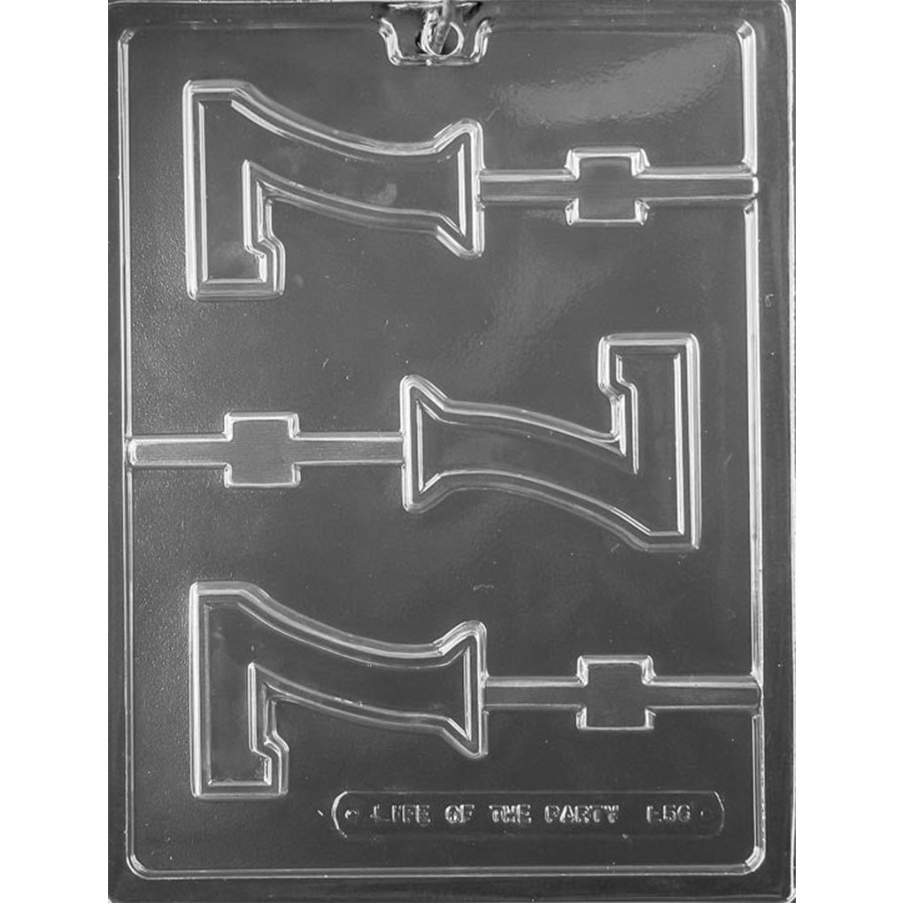 Clear three-cavity Number 7 Chocolate Lollipop Mold with outlined 3 1/4-inch numerals and built-in stick channels