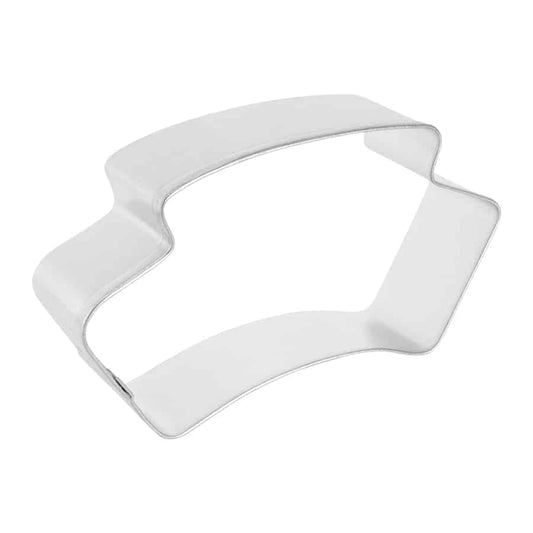 Side angle of a nurse hat cookie cutter, showing its sturdy metal construction and smooth cutting edges.