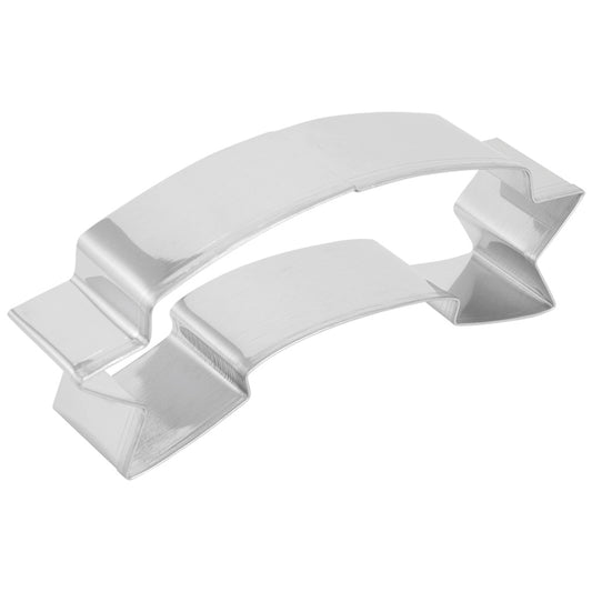 Angled side view of the banner cookie cutter, showing its depth and smooth construction.