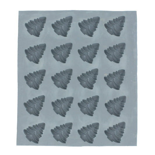 Full sheet of small Christmas tree rubber mint molds with 20 cavities arranged in a grid pattern