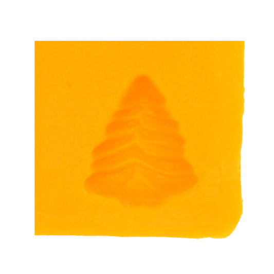 Close-up of the Pine Tree Cream Cheese Mint Mold featuring a detailed evergreen tree design in yellow rubber, ideal for holiday candy making.
