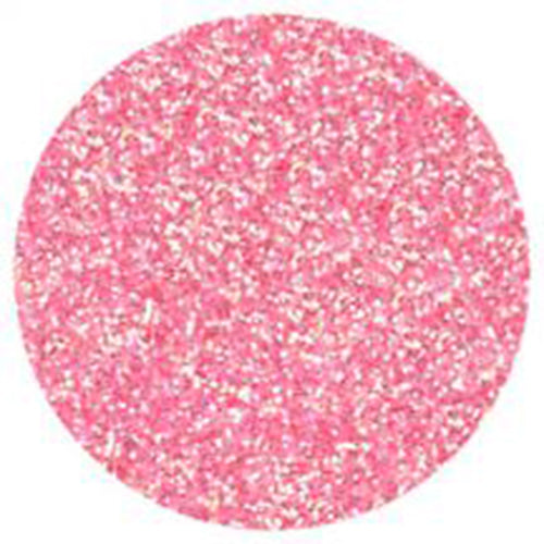Round close-up view of Pink Rose Galaxy Glitter Dust showing dense fine glitter in a soft pink shade with sparkling reflective highlights.