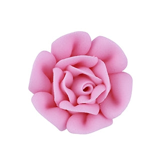 Pink royal icing rose with layered petals, perfect for cupcakes.
