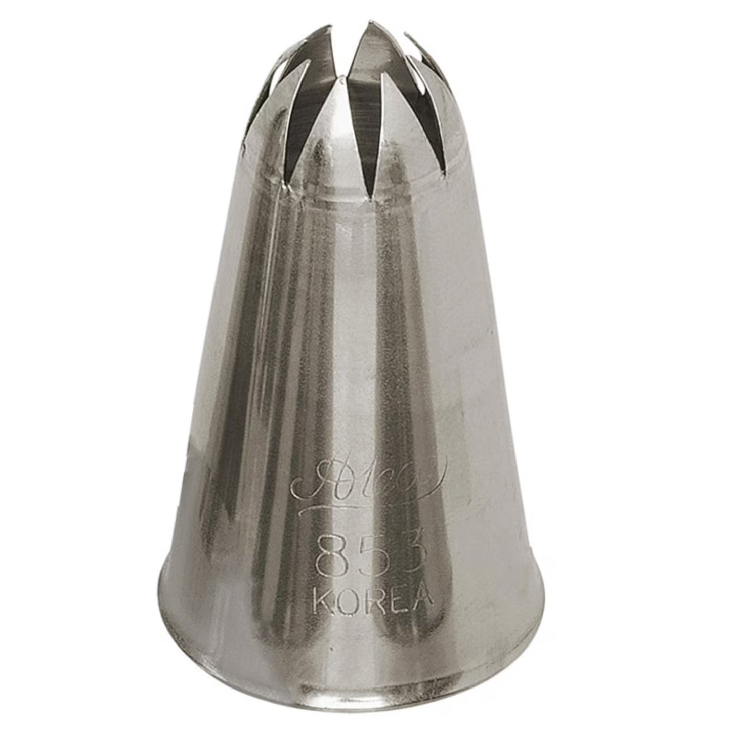 853 Closed Star Piping Tip with deep-cut 8-point design for stars, shells, flowers, and borders