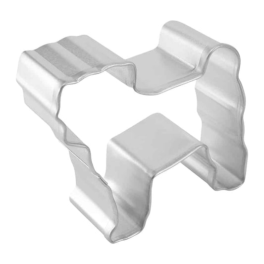 Side-angle view of the pug-shaped cookie cutter, highlighting its depth and definition.