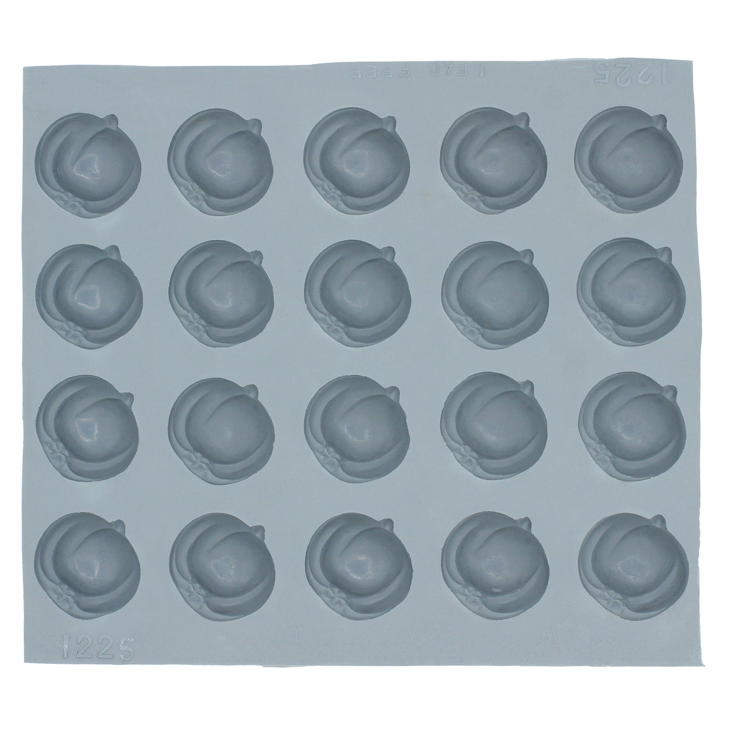 Full sheet of rubber mint molds with 20 cavities, designed for creating apple or pumpkin-shaped candies or mints.