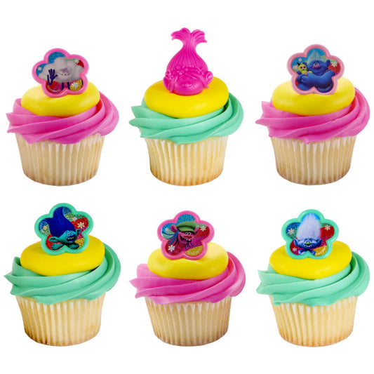 Trolls True Colors Cupcake Topper Rings - 6 Pack