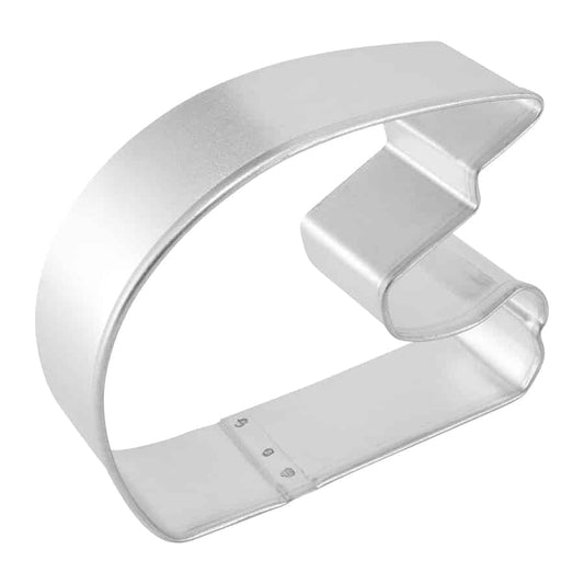Side view of the racing helmet cookie cutter, highlighting its sturdy edges and depth.