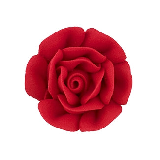 Deep red royal icing rose, medium size, edible flower with a dramatic finish
