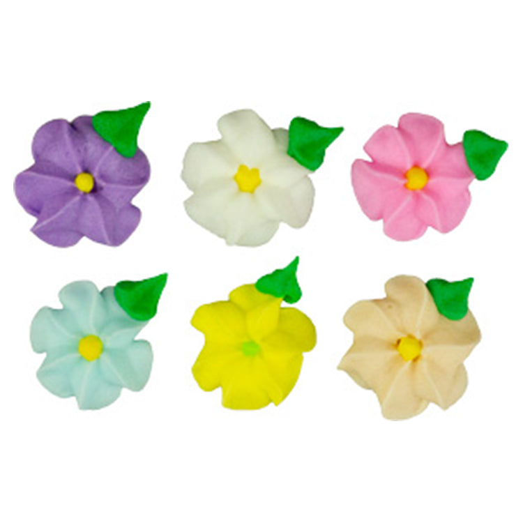 Royal Icing Mini Blossoms w/Leaves 5/8" - 3/4" - 18 Pack