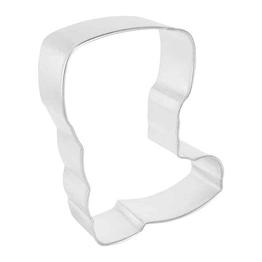 Angled side view of the Santa Boot cookie cutter, highlighting its sturdy design and smooth edges.