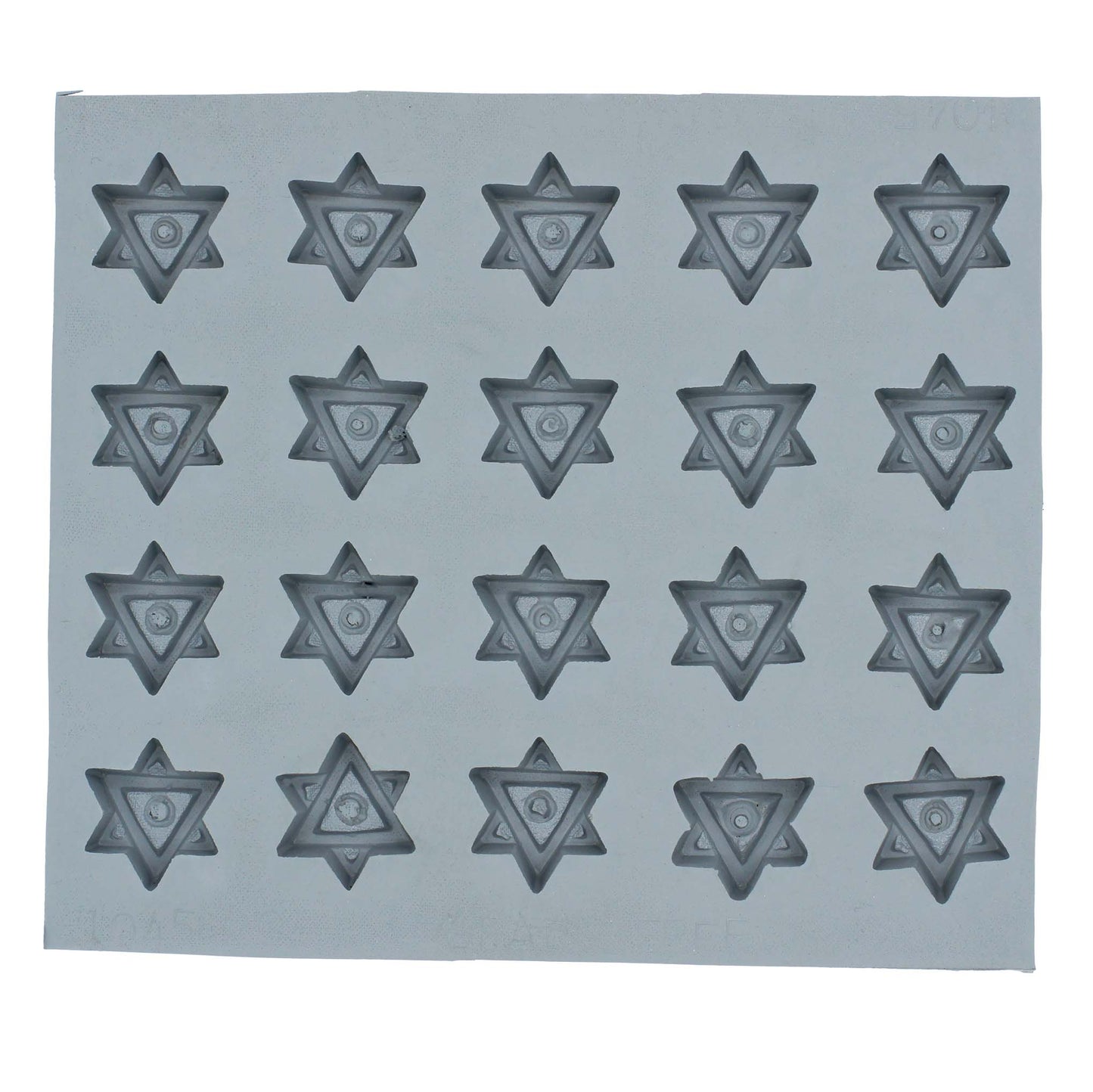 Full six-point star rubber mint mold sheet with multiple cavities for making star-shaped mints, chocolates, or fondant pieces
