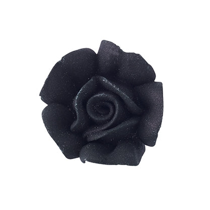 Deep black small royal icing rose with layered petals, 3/4 inch, edible accent for elegant or gothic-themed cakes and desserts