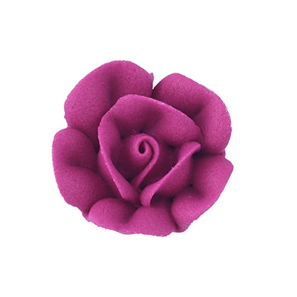 Fuchsia small royal icing rose in bold magenta tone, 3/4 inch, edible floral topper for vibrant party desserts