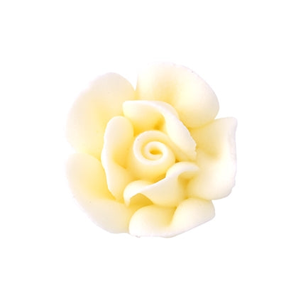 Soft ivory small royal icing rose with smooth petals, 3/4 inch, edible decoration for wedding cakes and classic cupcakes