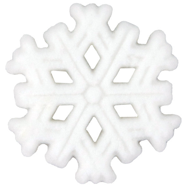 Single white pressed sugar snowflake with detailed cutouts and smooth finish.