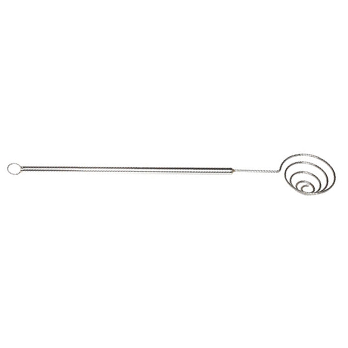 Large spiral chocolate dipping tool with a 1.5-inch round coil head and long stainless steel handle, ideal for coating truffles or strawberries in chocolate.