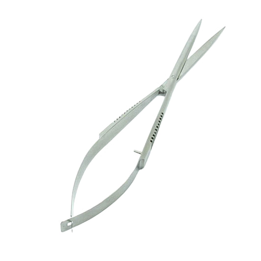 Close-up of spring-action fine-tip scissors with adjustable opening knob, ideal for cake decorating and detailed craftwork.
