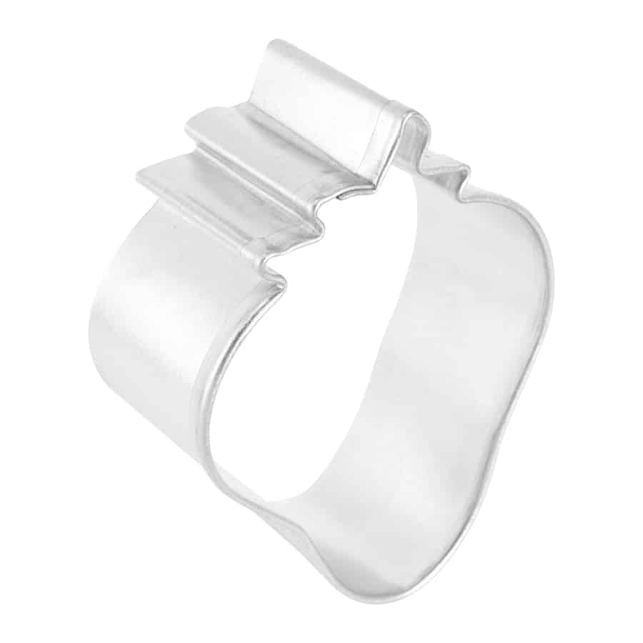 Side view of the Strawberry Cookie Cutter, showing its sturdy design and curved edges.