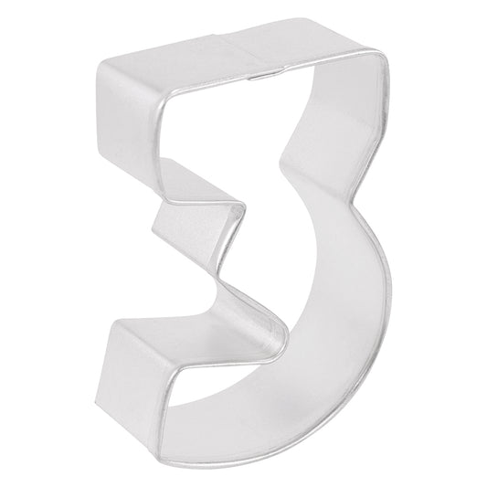 Side view of number 3 cookie cutter with sharp bends for a clear shape.