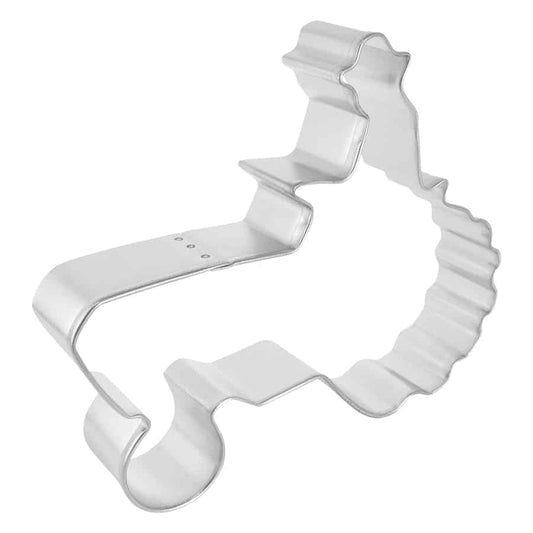 Angled view of a metal tractor cookie cutter showing its sturdy construction.