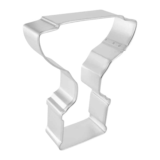 Angled side view of the trophy cookie cutter, showcasing its raised edges and intricate details for precise trophy-shaped cookie designs. Ideal for baking and decorating.