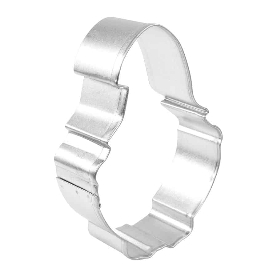 Side view of a Valentine gnome cookie cutter, highlighting its depth and sturdy construction.