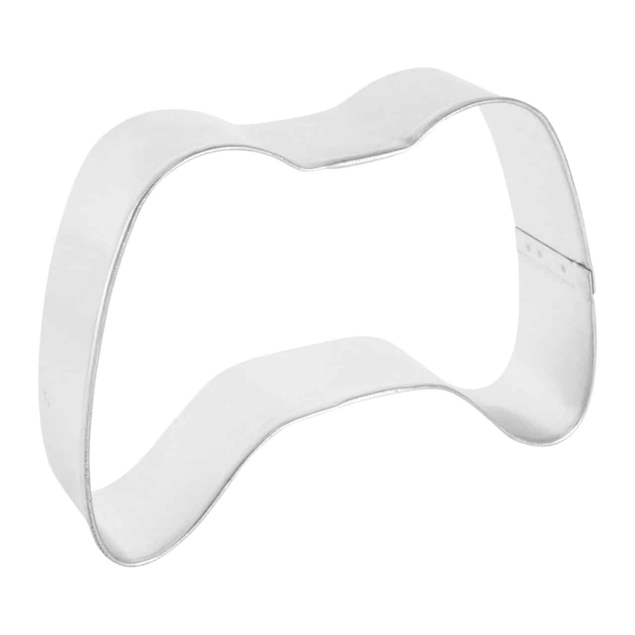 Side angle of game controller cookie cutter, showcasing its sturdy 1-inch deep metal construction.