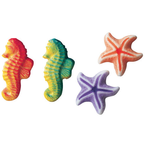 Starfish & Sea Horse Pressed Sugar Decorations - 8 Pack