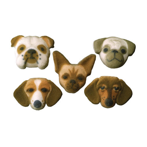 Assorted Dog Pressed Sugar Decorations 1.25" - 5 Pack