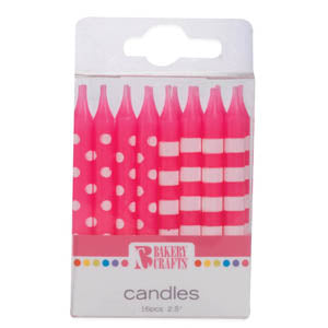 Strip/Dots Pink Candles 16/pkg