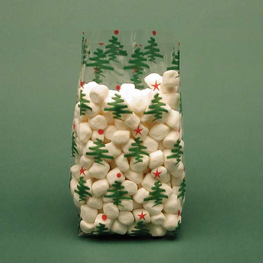 Little Green Tree Patterned Small Cello Treat Bag - 3.5" X 7.5" x 2"