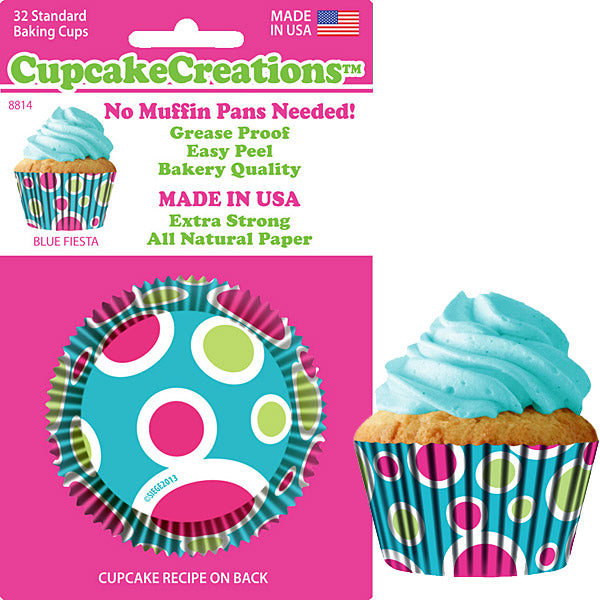 Blue Fiesta Baking Cups Standard 32/pkg