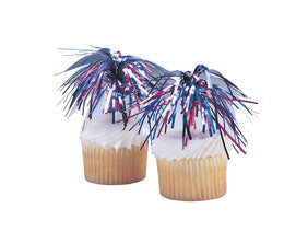 Red, White, & Blue Mylar Cupcake Picks - 4/pkg