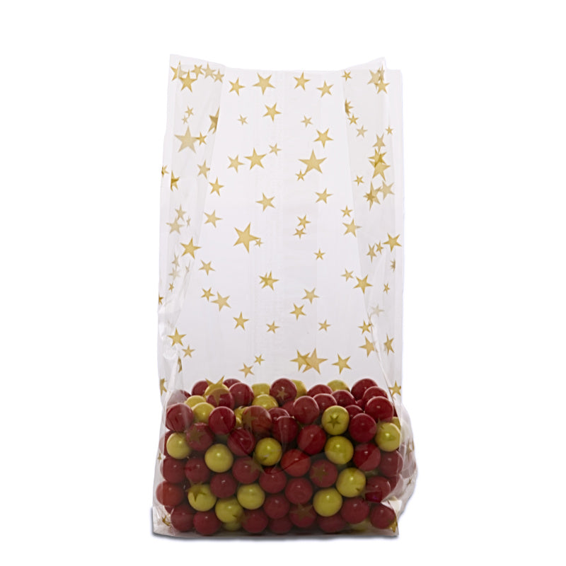 Gold Star Patterned Small Cello Treat Bag - 3.5" X 7.5" x 2"