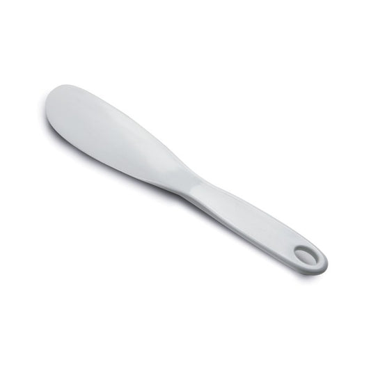 Small white nylon spatula scraper with ergonomic handle.