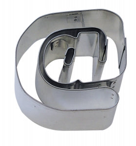 Tinplated steel @ symbol cookie cutter with interior cut-outs, 3-inch size, ideal for tech-themed cookies and digital party treats.