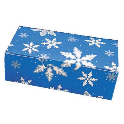 Blue rectangular candy box with white snowflake design, ideal for packaging holiday treats or gifting homemade confections.