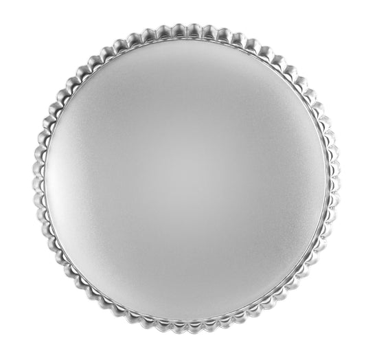 Top view of the 8-inch tart pan showing smooth flat base and fluted outer edge designed for easy release.