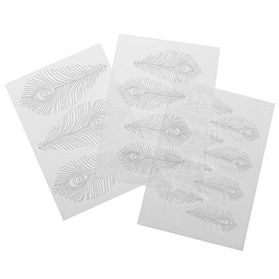 Three clear peacock feather texture mats for fondant with detailed embossing patterns in small, medium, and large sizes.