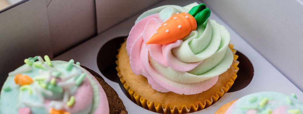 A cupcake with a Royal Icing Carrot on top